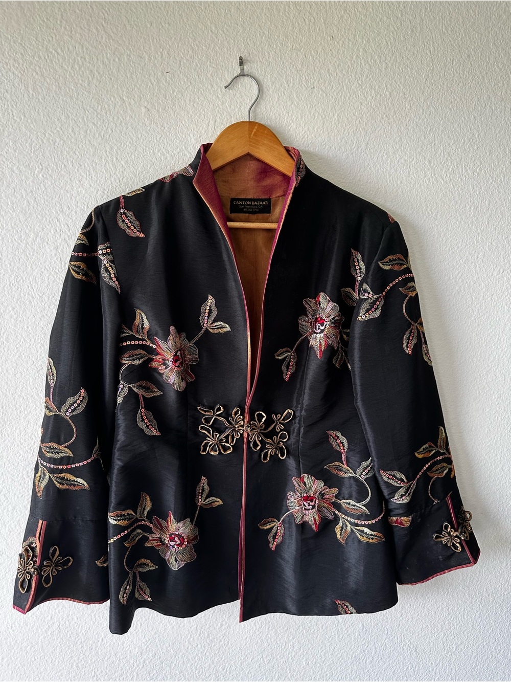 Canton Bazaar Black Embroidered Floral Open-Front Jacket